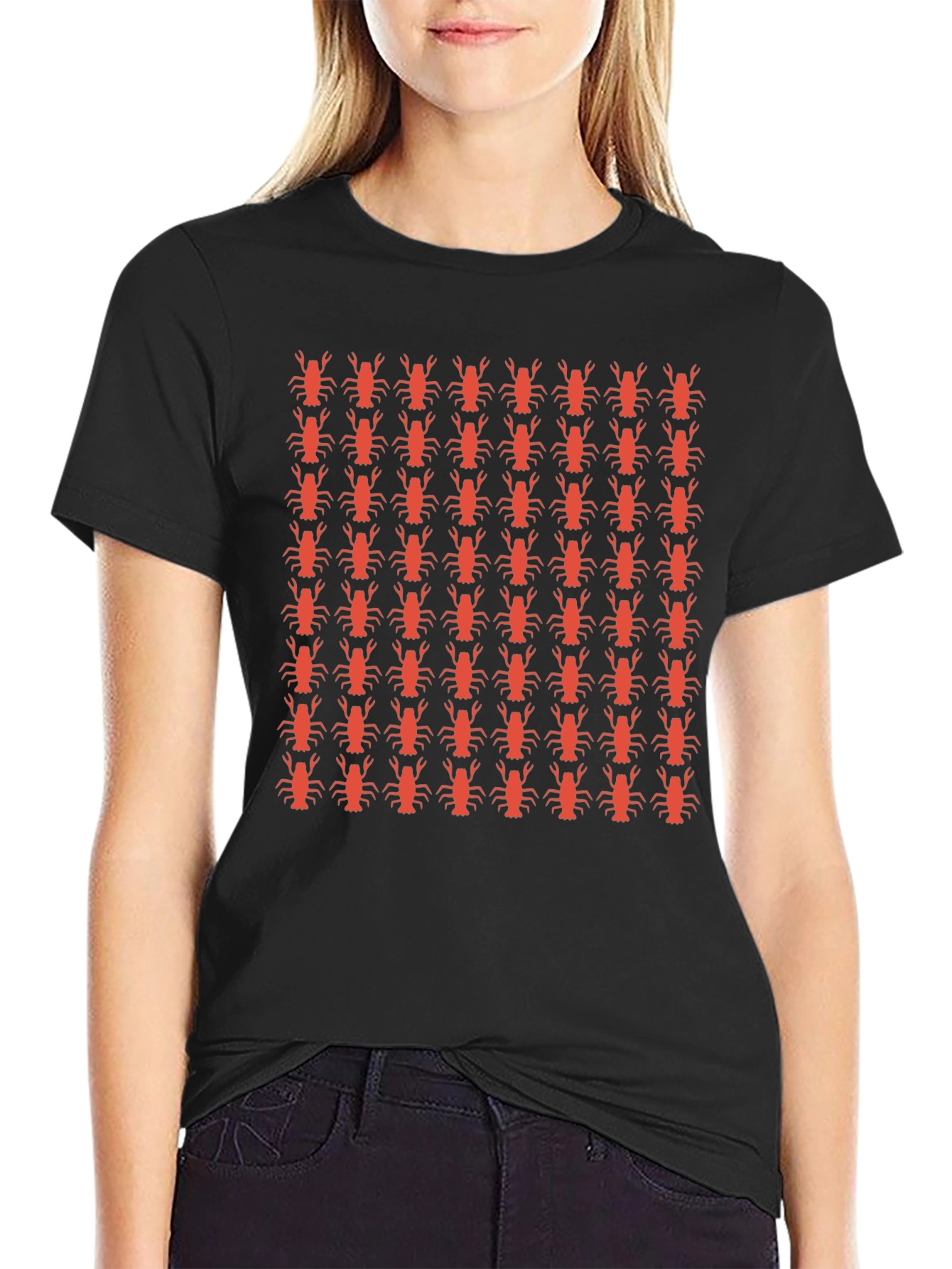 Lobster Patterned Crew Neck T-Shirt