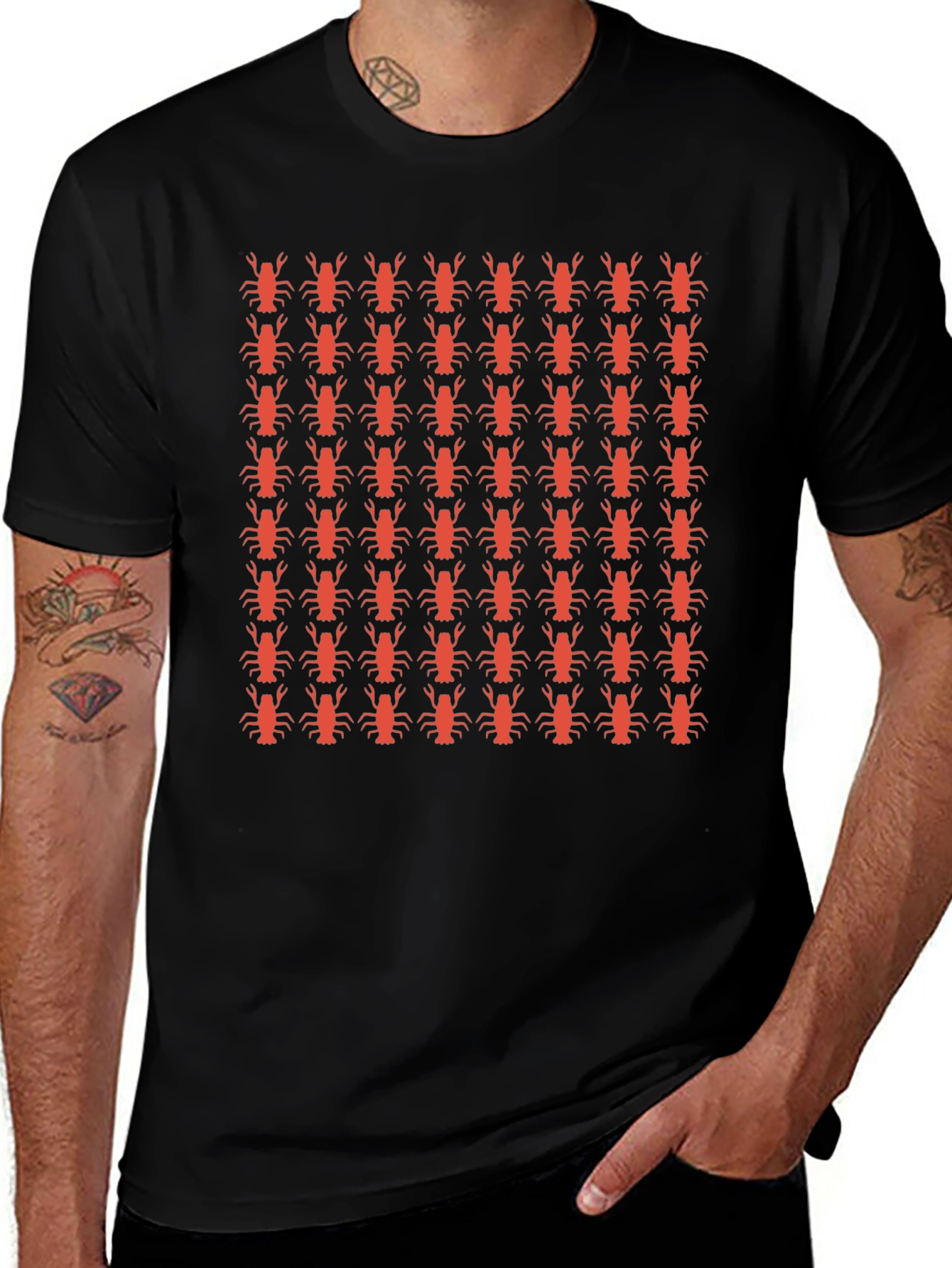 Lobster Patterned Crew Neck T-Shirt