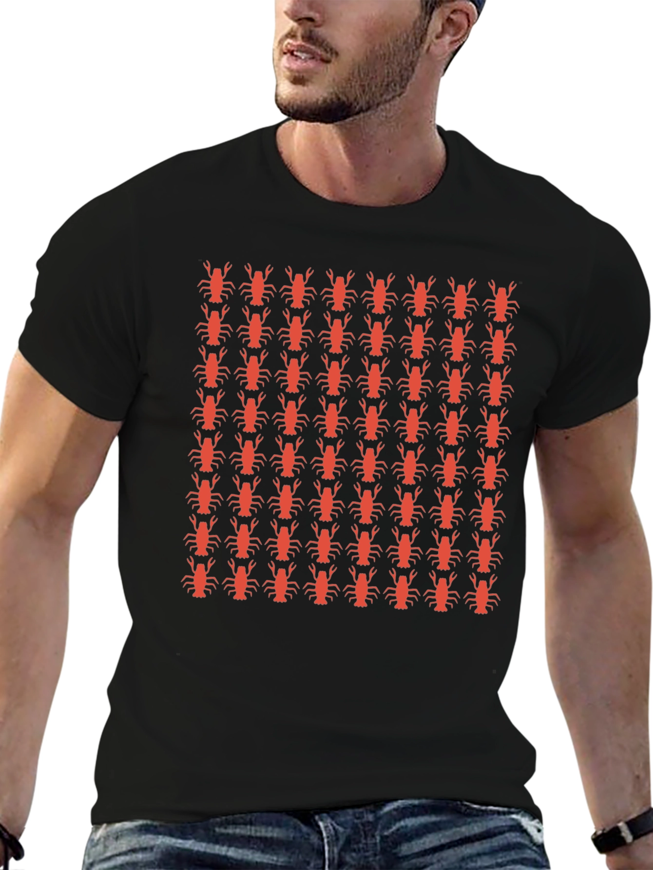 Lobster Patterned Crew Neck T-Shirt