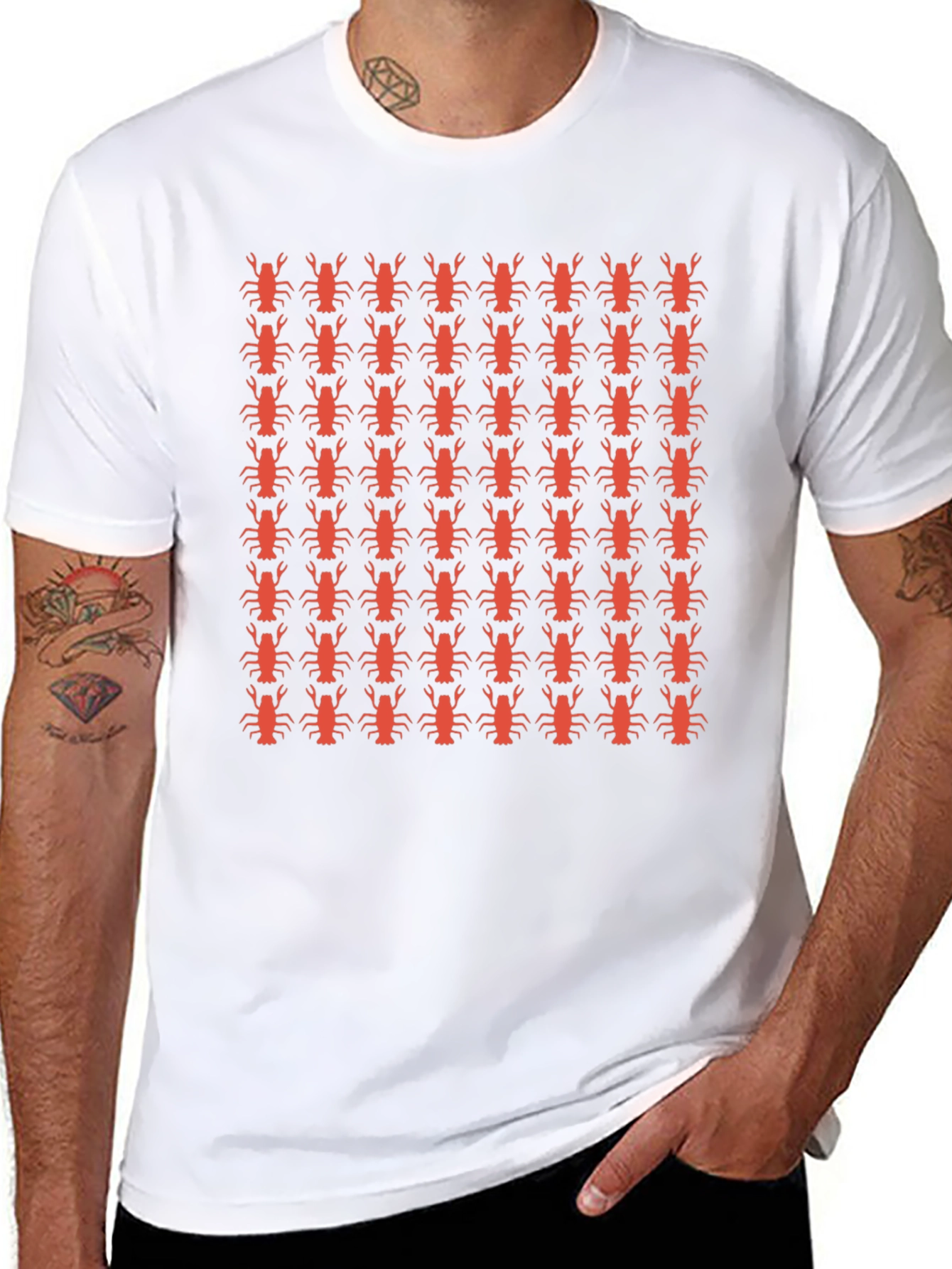 Lobster Patterned Crew Neck T-Shirt
