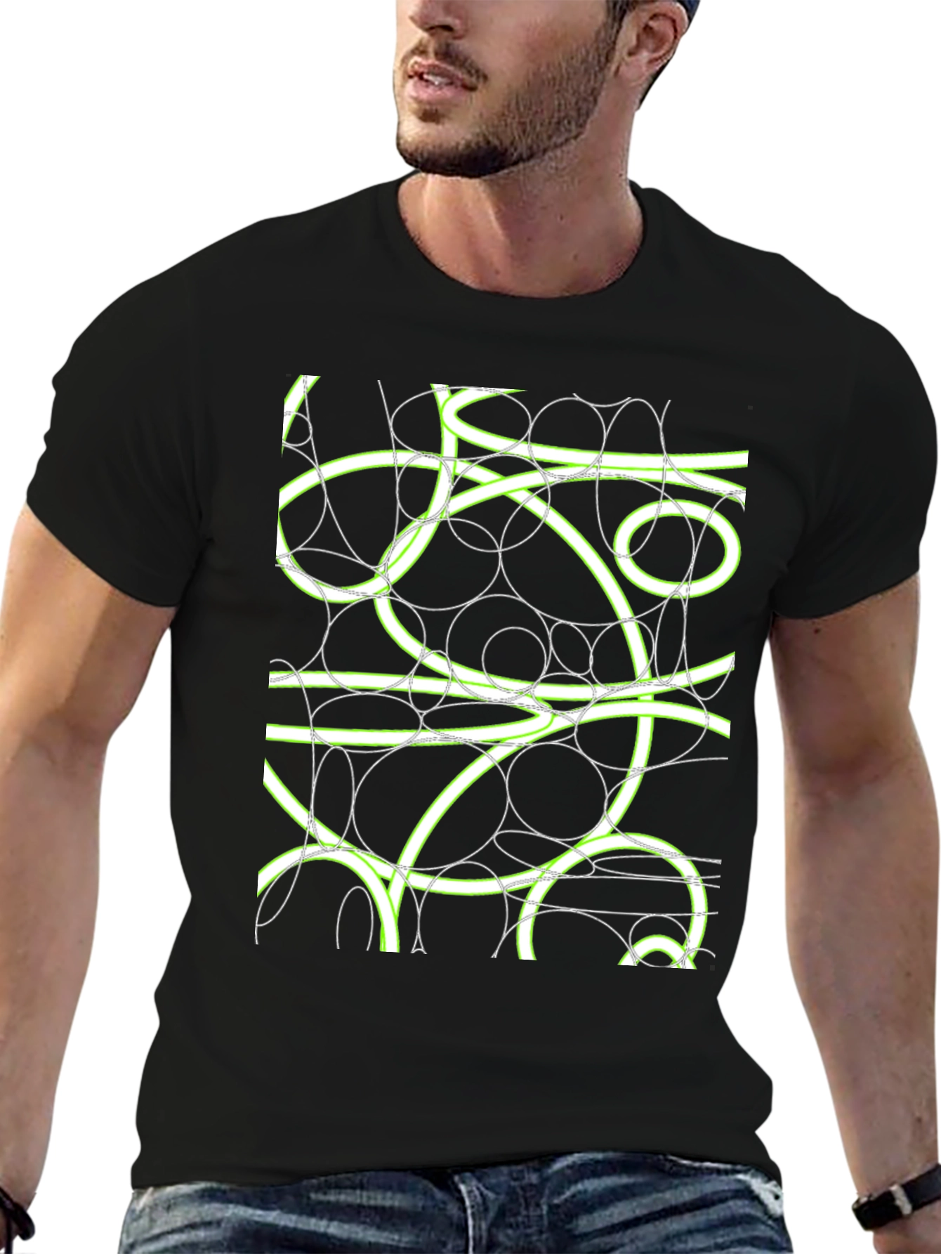Abstract Circle Design T-Shirt - Mens Black Tee