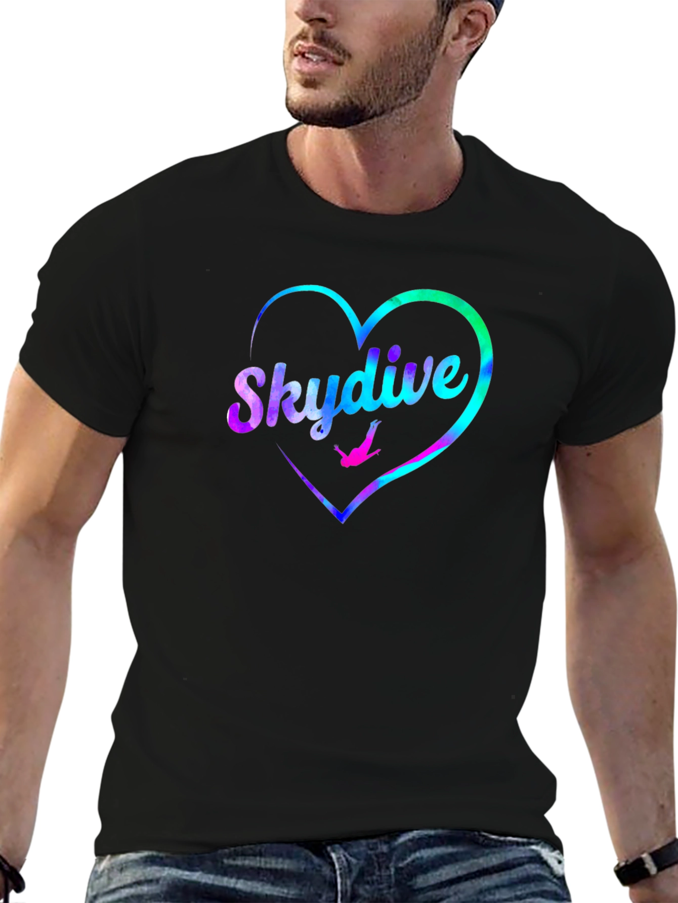 Skydive Heart Graphic Tee - Black Cotton T-Shirt