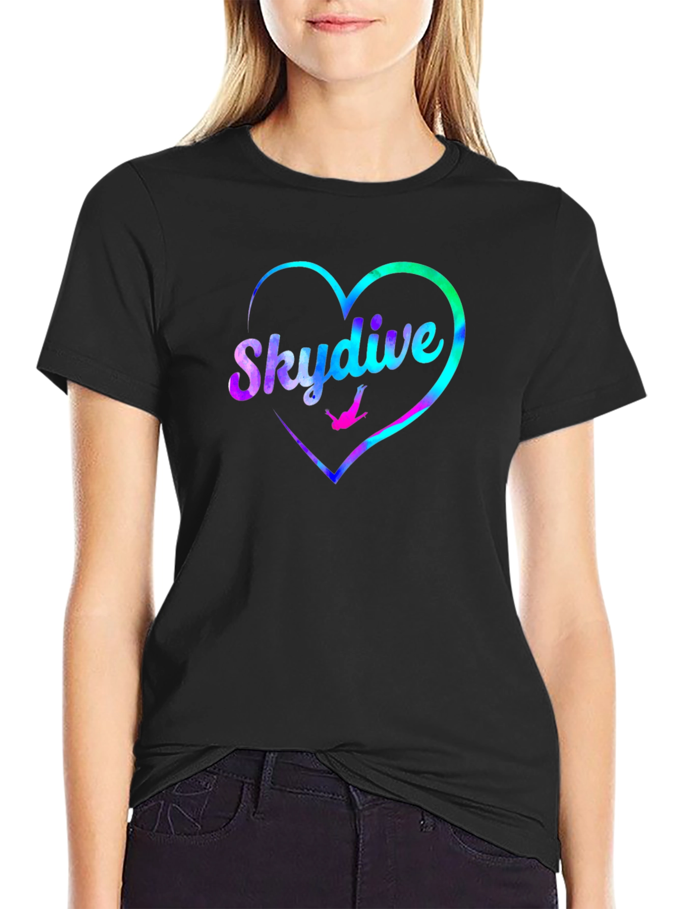 Skydive Heart Graphic Tee - Black Cotton T-Shirt