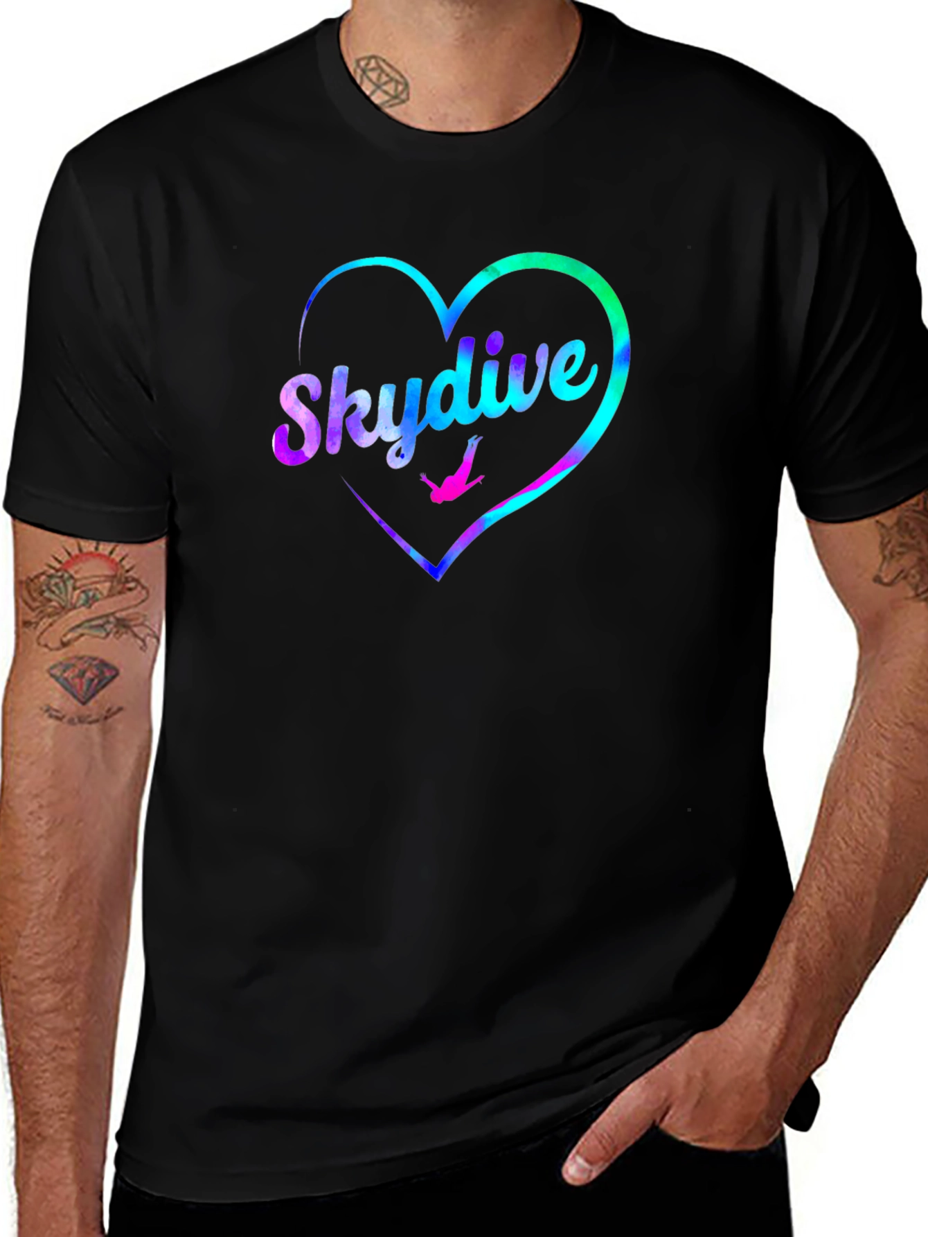Skydive Heart Graphic Tee - Black Cotton T-Shirt