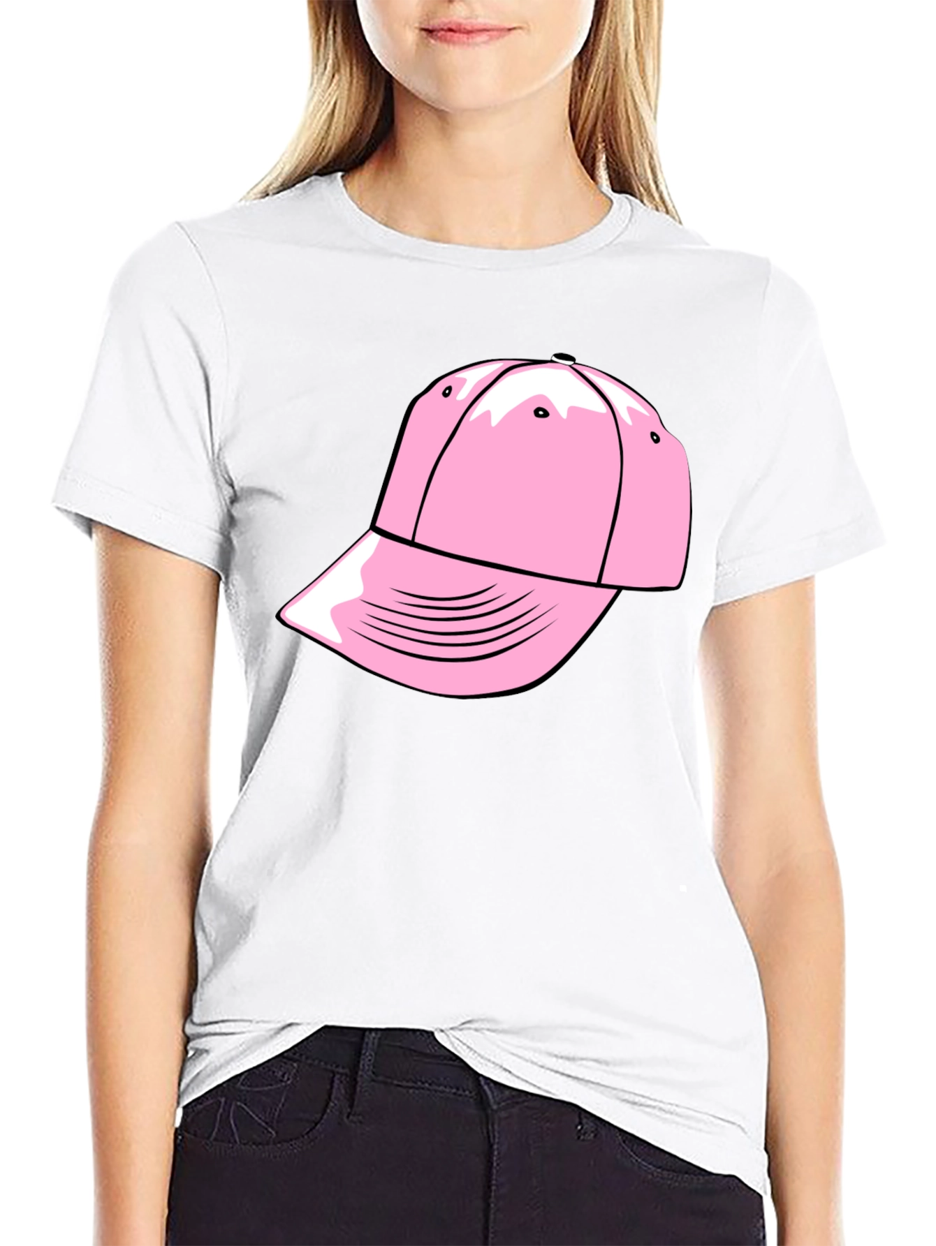 Pink Cap Graphic Black T-Shirt