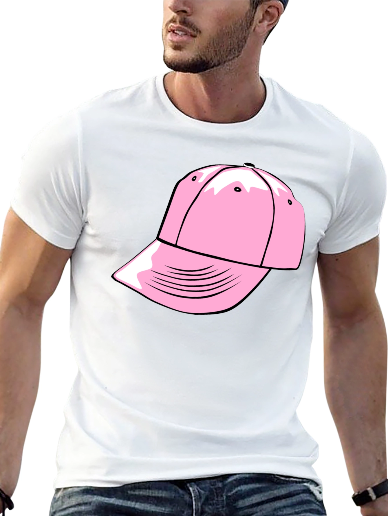 Pink Cap Graphic Black T-Shirt