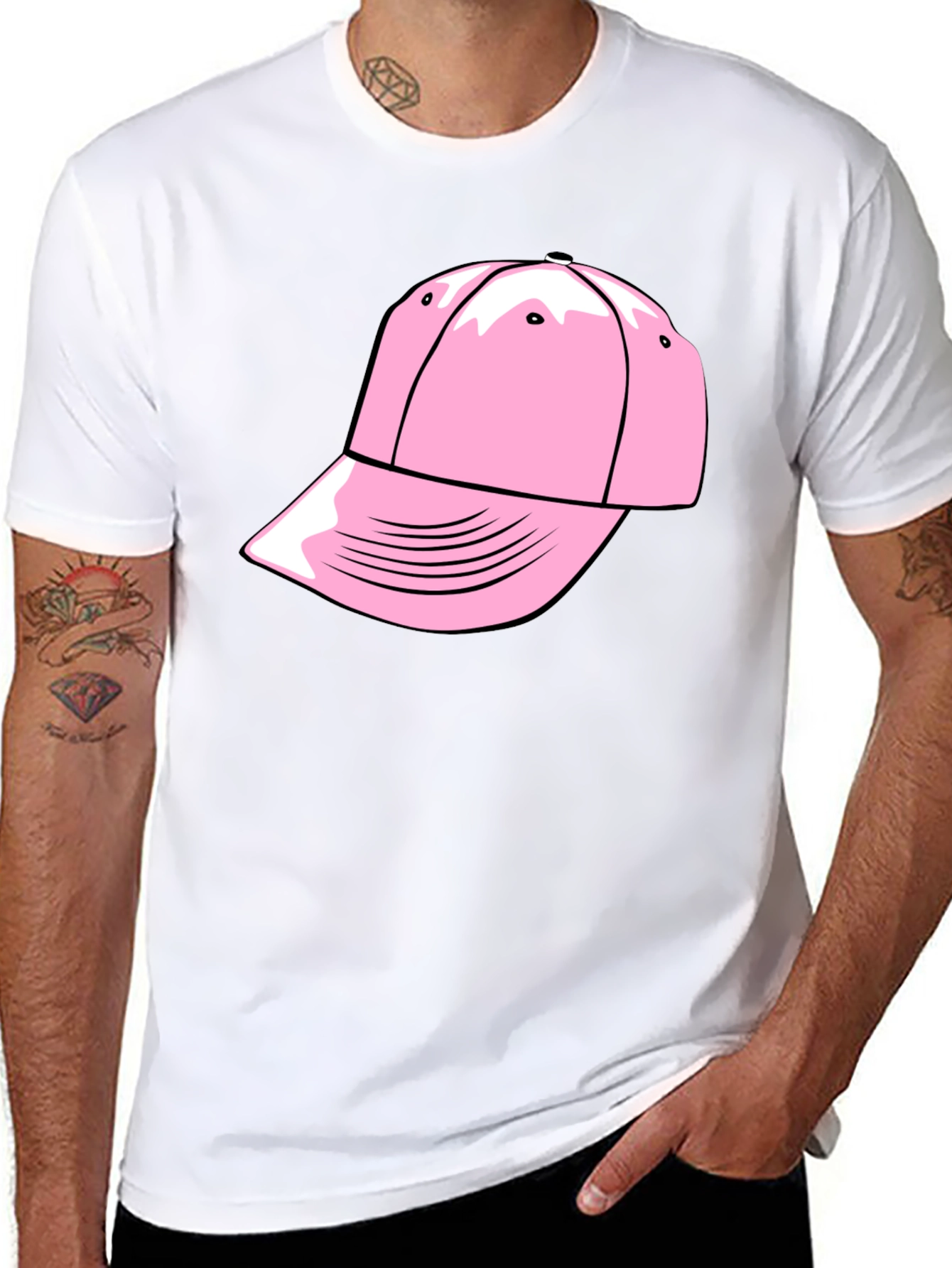 Pink Cap Graphic Black T-Shirt