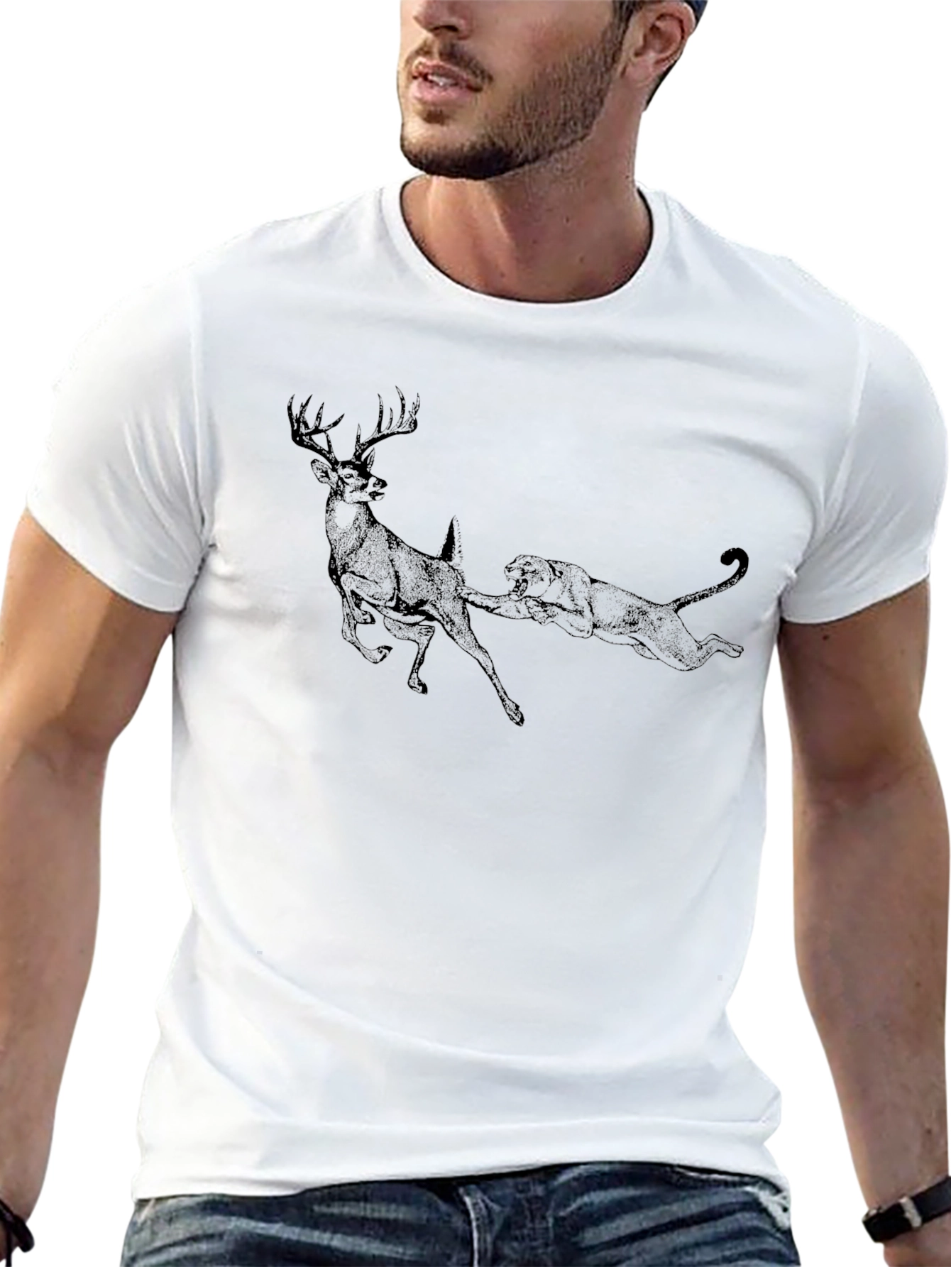 Deer vs. Panther Graphic T-Shirt - Black