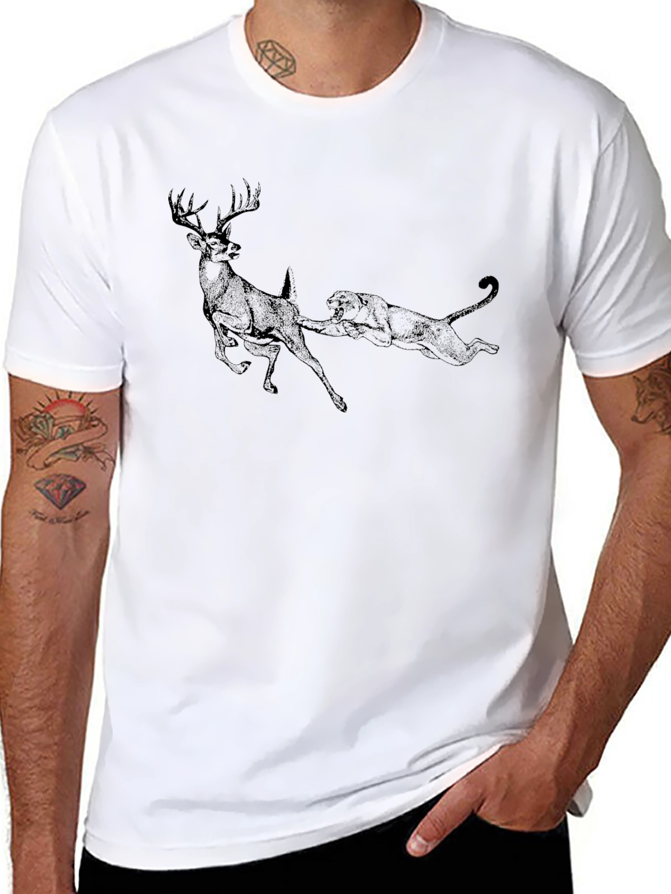 Deer vs. Panther Graphic T-Shirt - Black