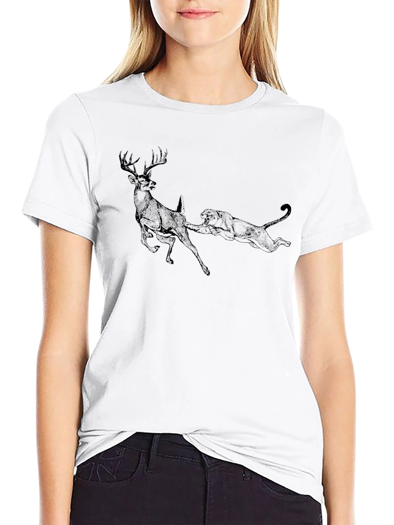 Deer vs. Panther Graphic T-Shirt - Black