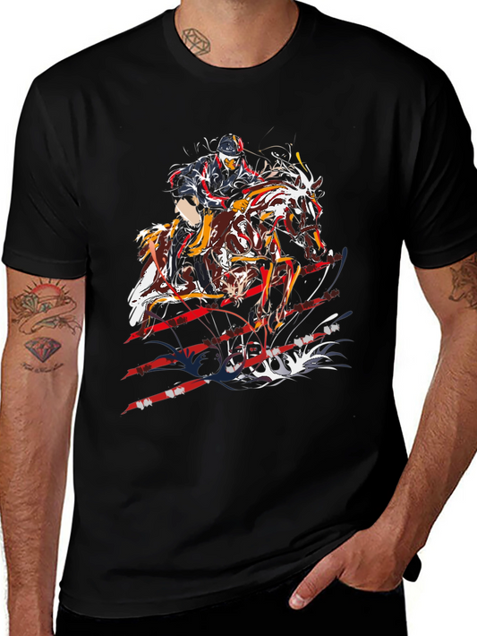 Horse Race Graphic Tee - Black Casual T-Shirt