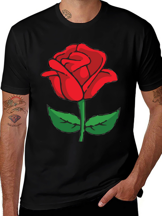 Black T-Shirt with Red Rose Graphic