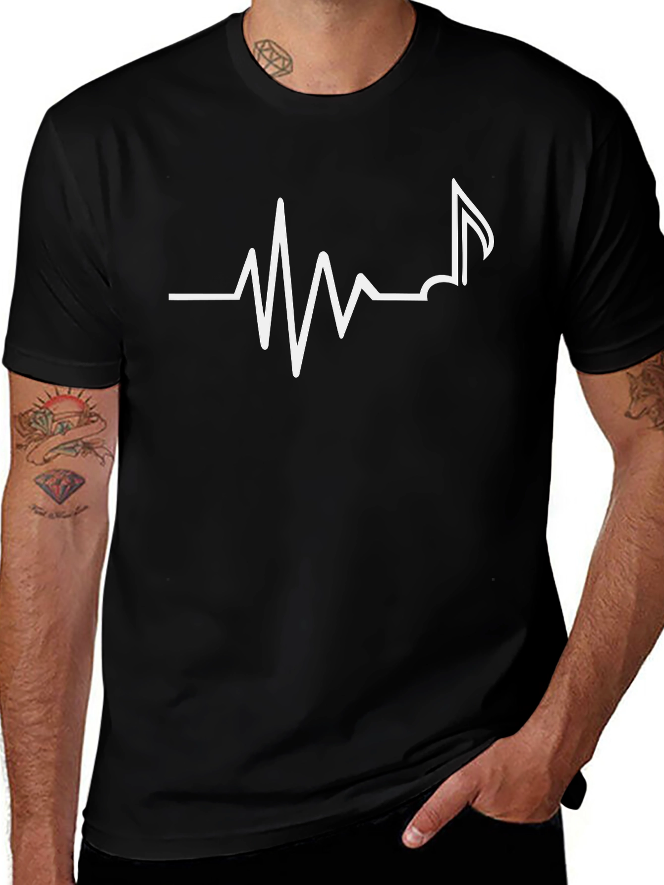Music Note Heartbeat T-Shirt - Black Cotton