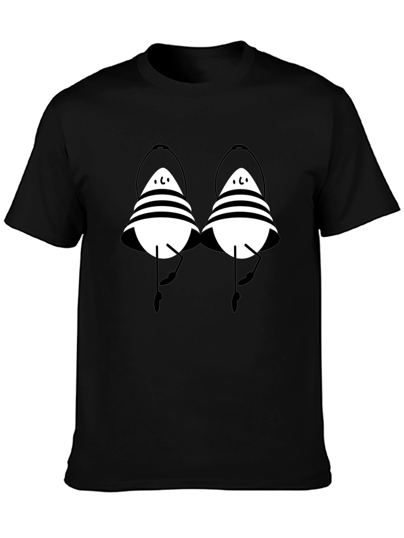 Striped Cartoon Character Black T-Shirt