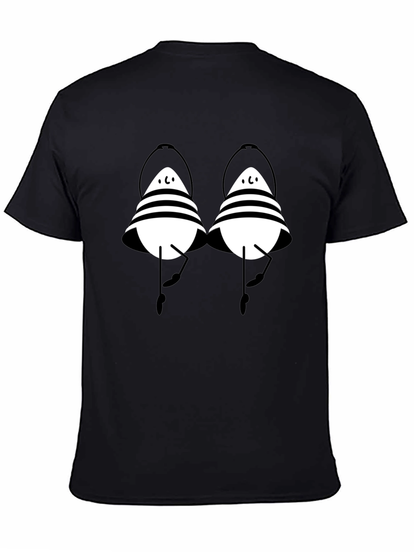 Striped Cartoon Character Black T-Shirt