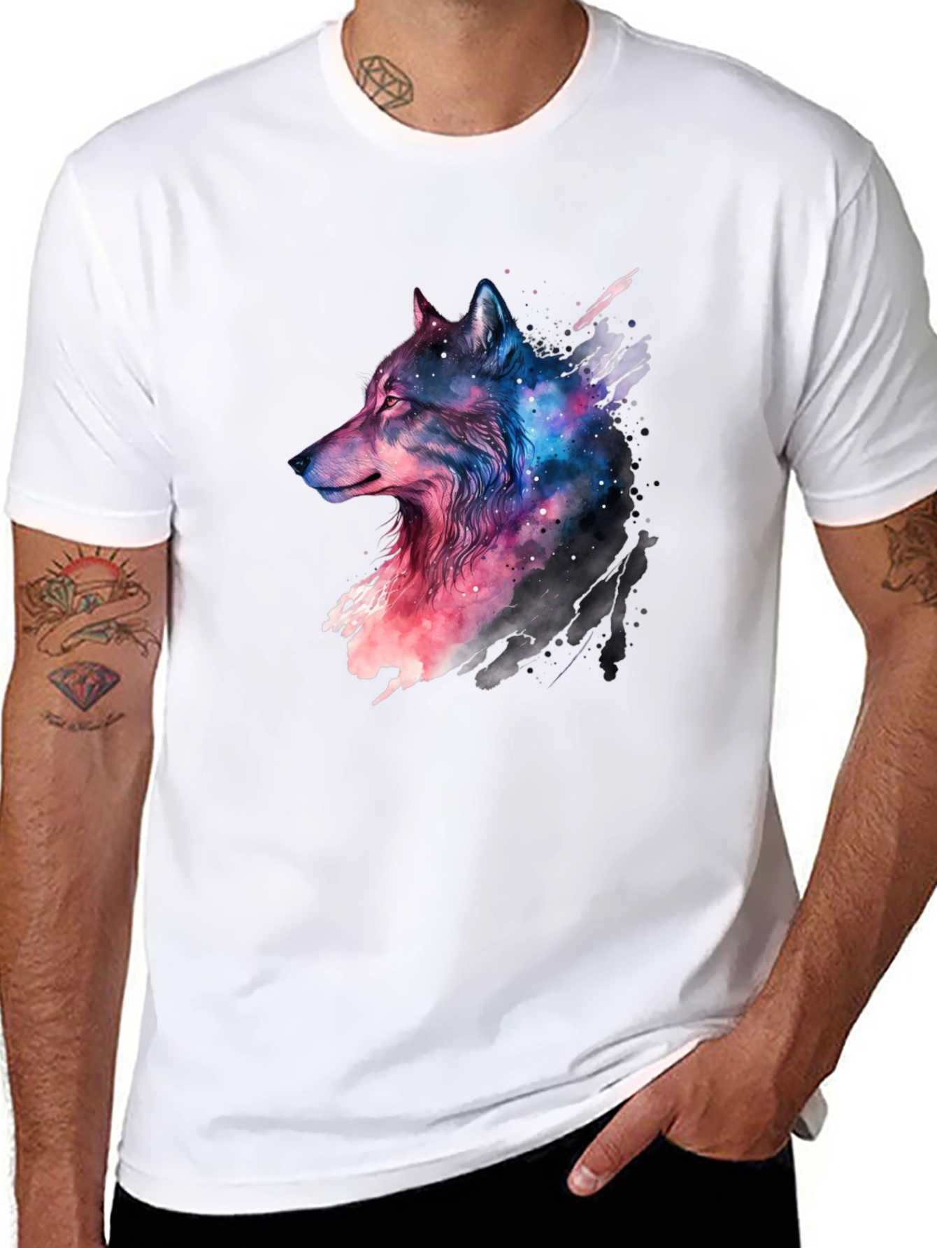 Galaxy Wolf Graphic Black T-Shirt