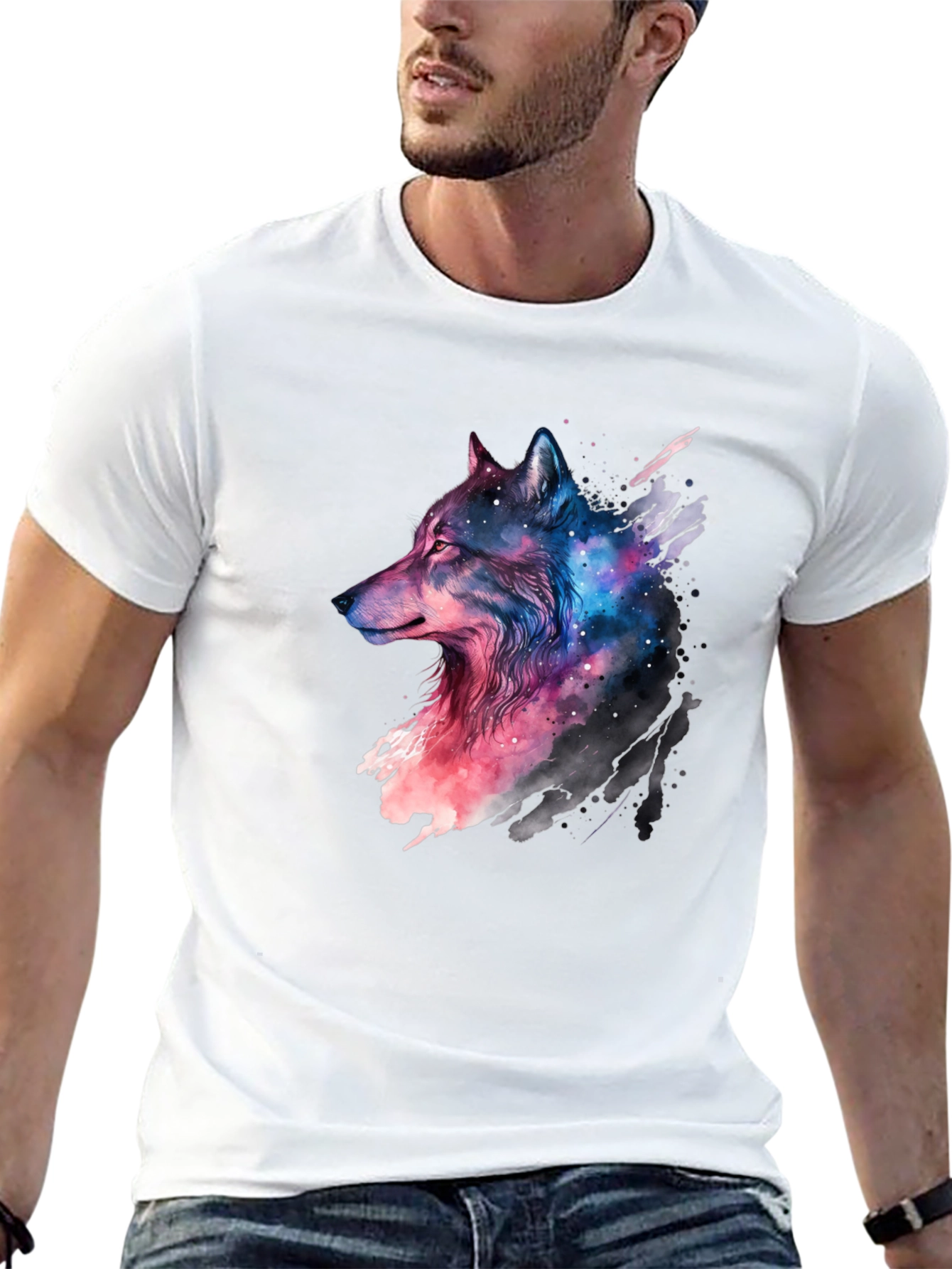 Galaxy Wolf Graphic Black T-Shirt