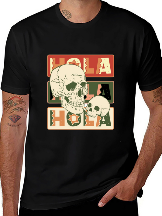 Hola Skulls Graphic Tee - Day of the Dead Style