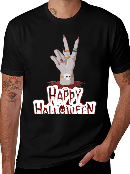 Happy Halloween Skeleton Hand Black T-Shirt