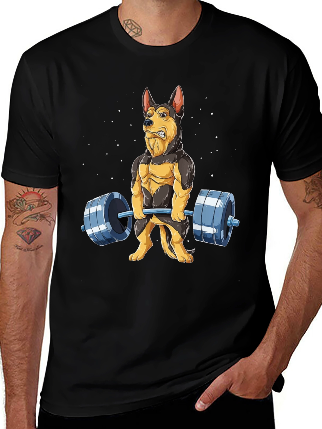 Funny Dog Lifting Weights T-Shirt Gym Lover Gift