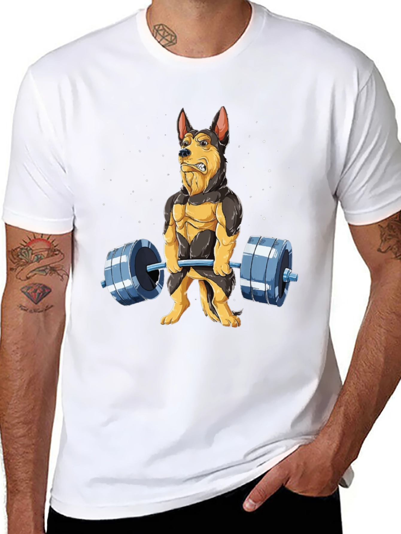 Funny Dog Lifting Weights T-Shirt Gym Lover Gift