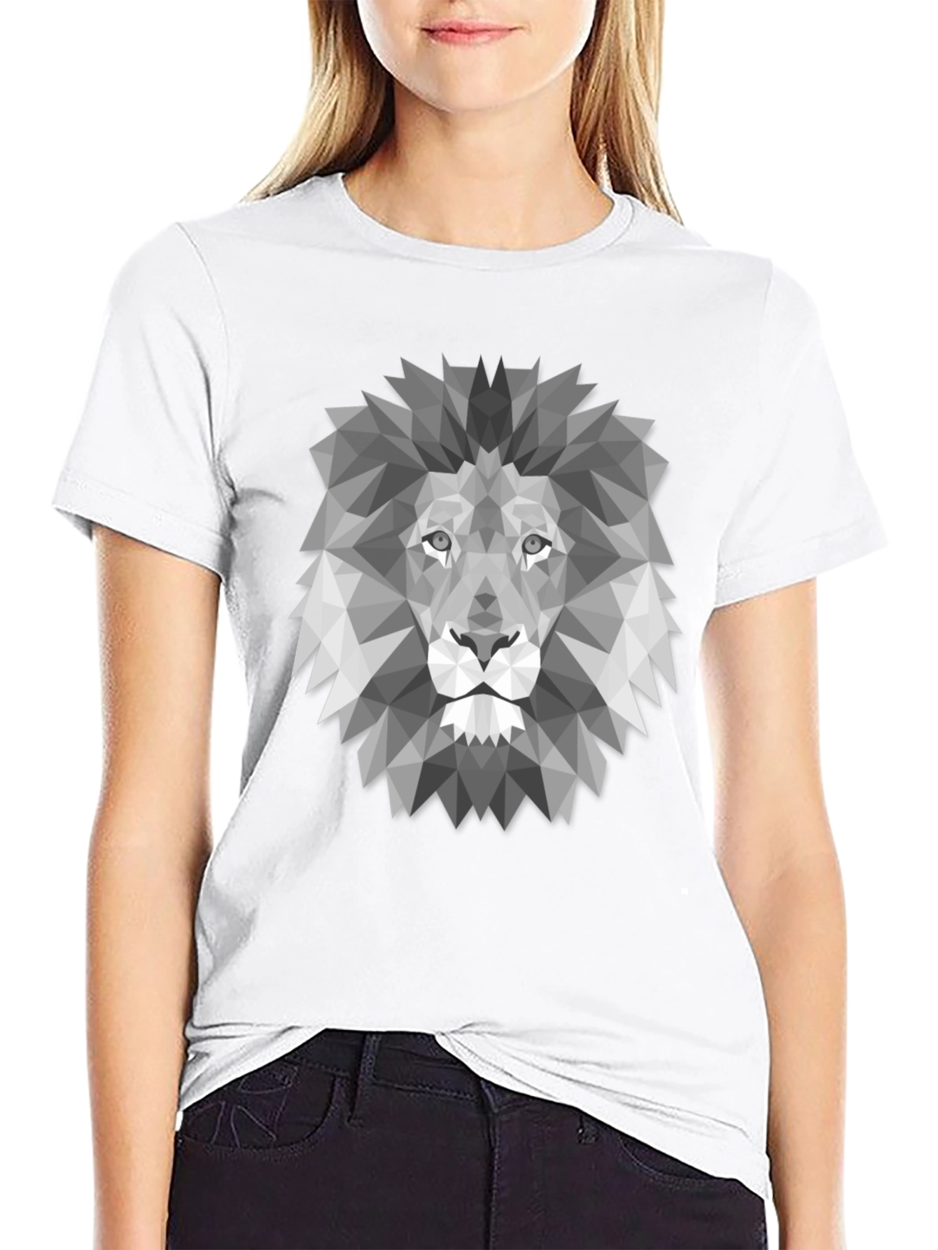 Geometric Lion Graphic Print Black T-Shirt