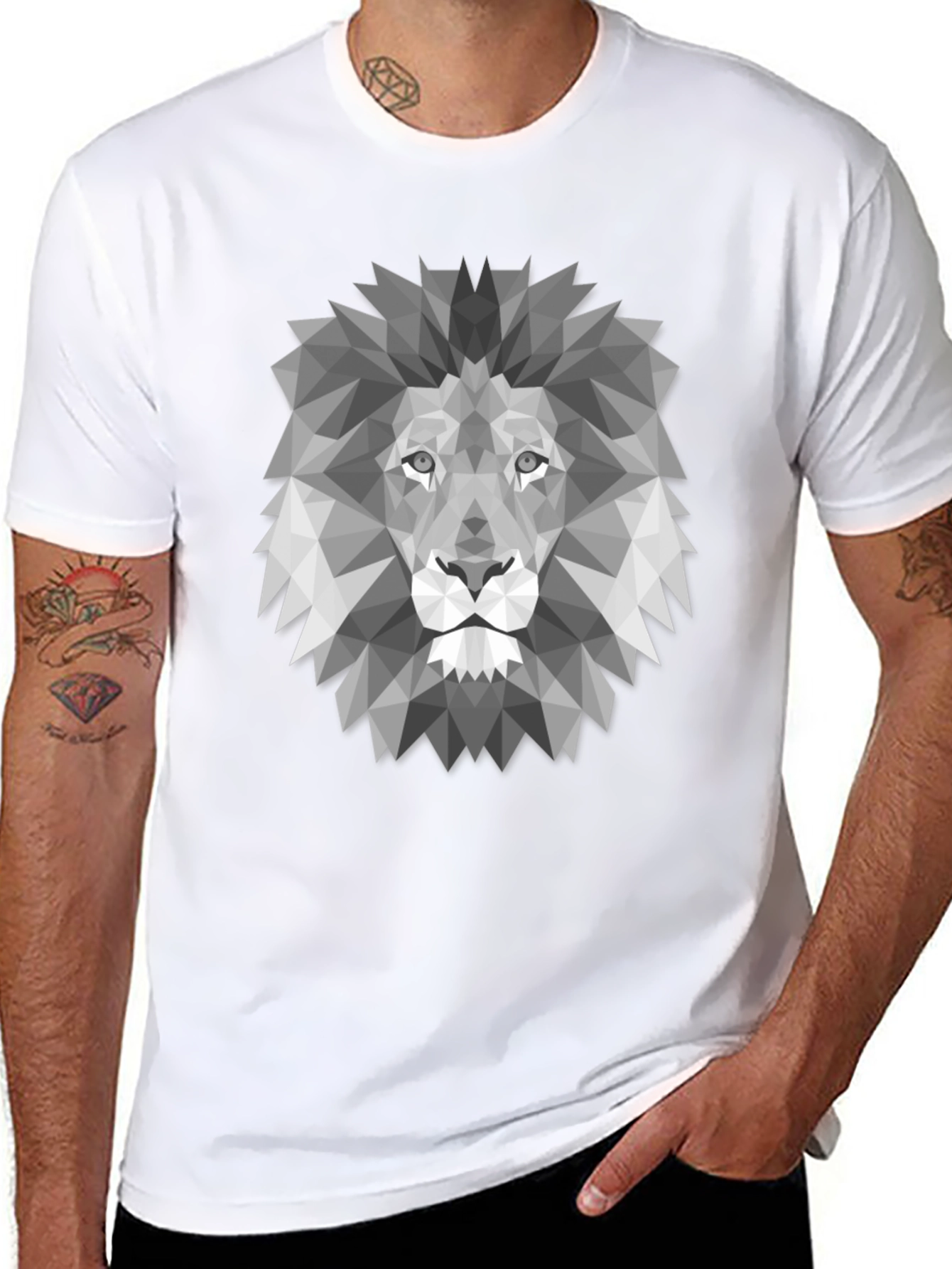 Geometric Lion Graphic Print Black T-Shirt