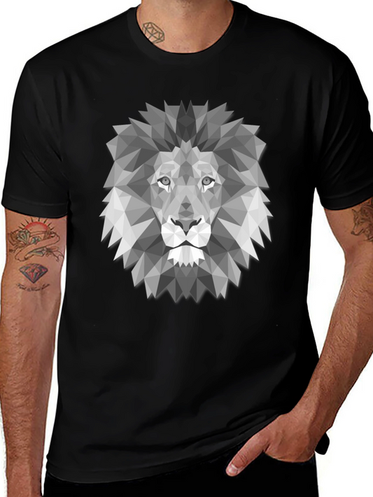 Geometric Lion Graphic Print Black T-Shirt