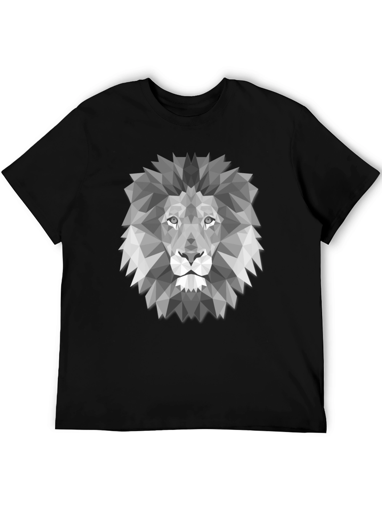 Geometric Lion Graphic Print Black T-Shirt
