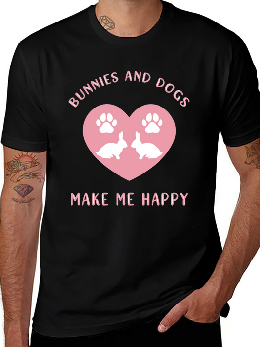 Bunnies and Dogs Make Me Happy Graphic T-Shirt