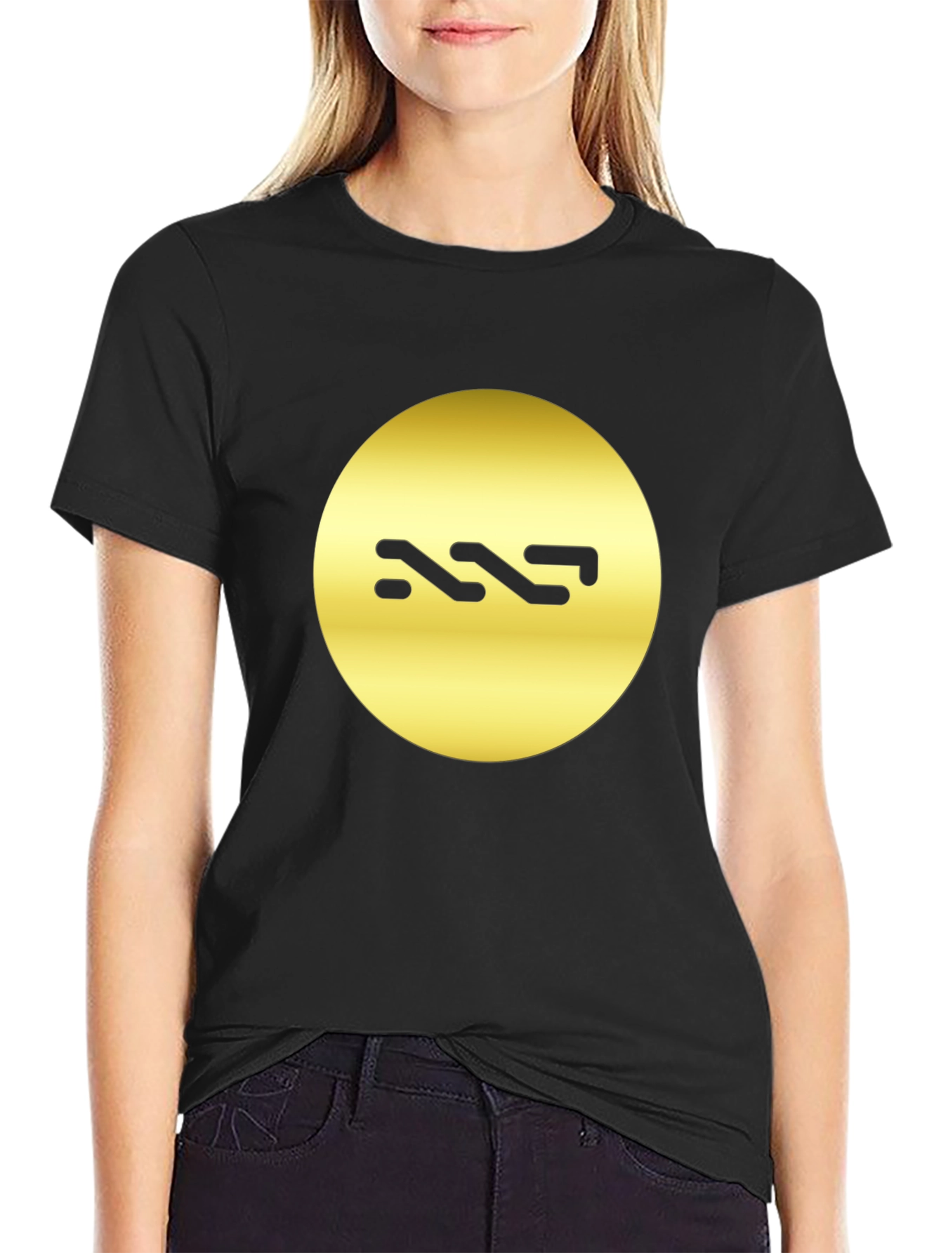 Stylish Black Tee with Gold Circle Design