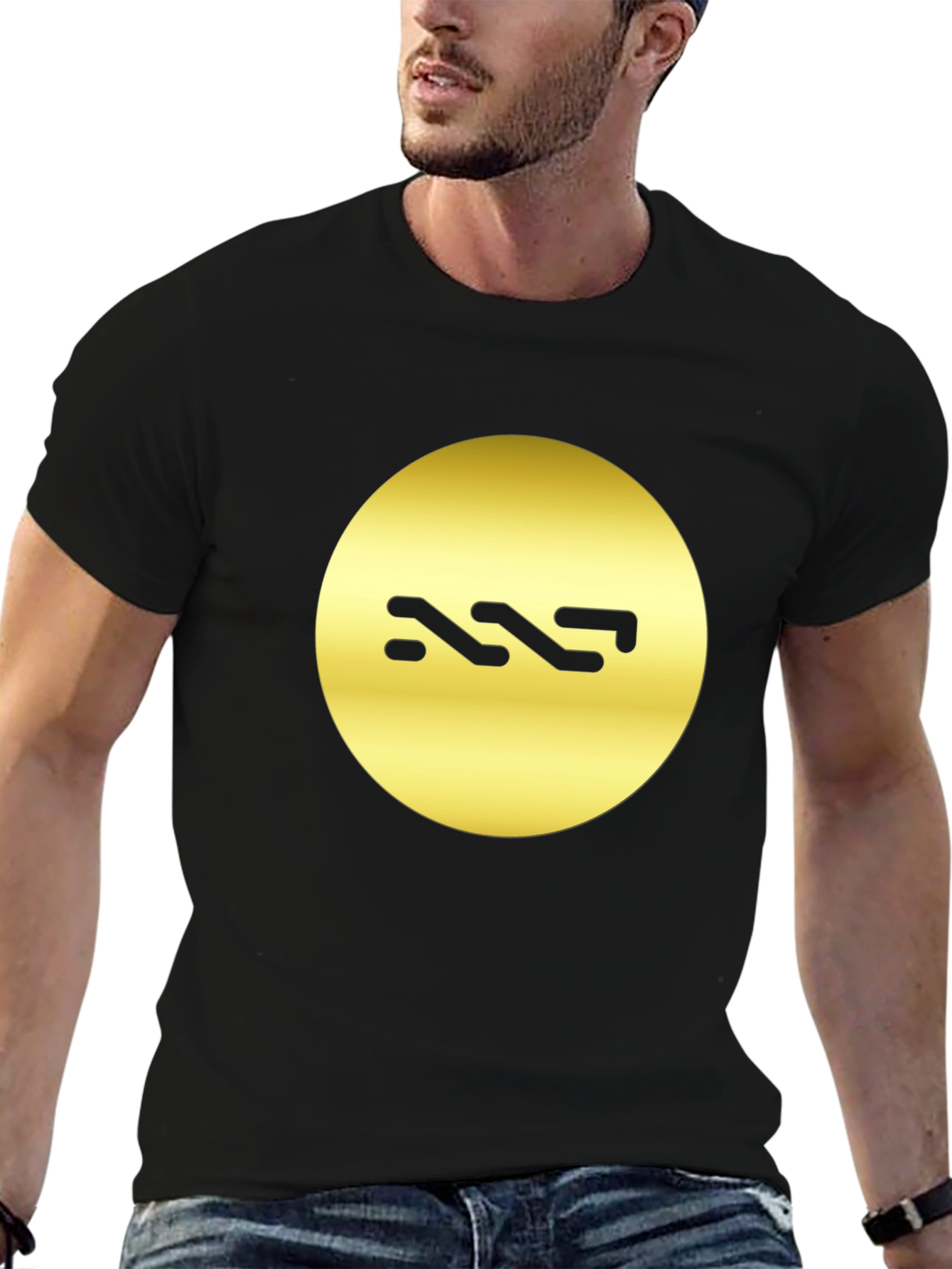 Stylish Black Tee with Gold Circle Design