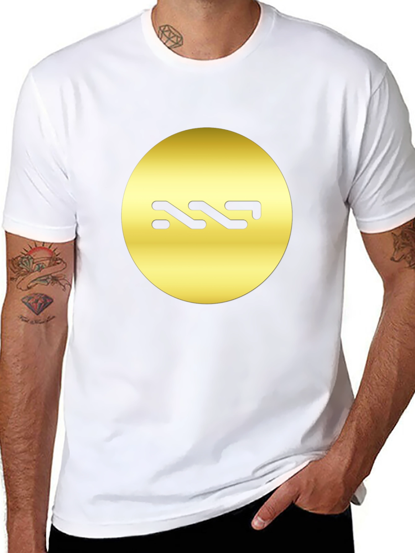 Stylish Black Tee with Gold Circle Design