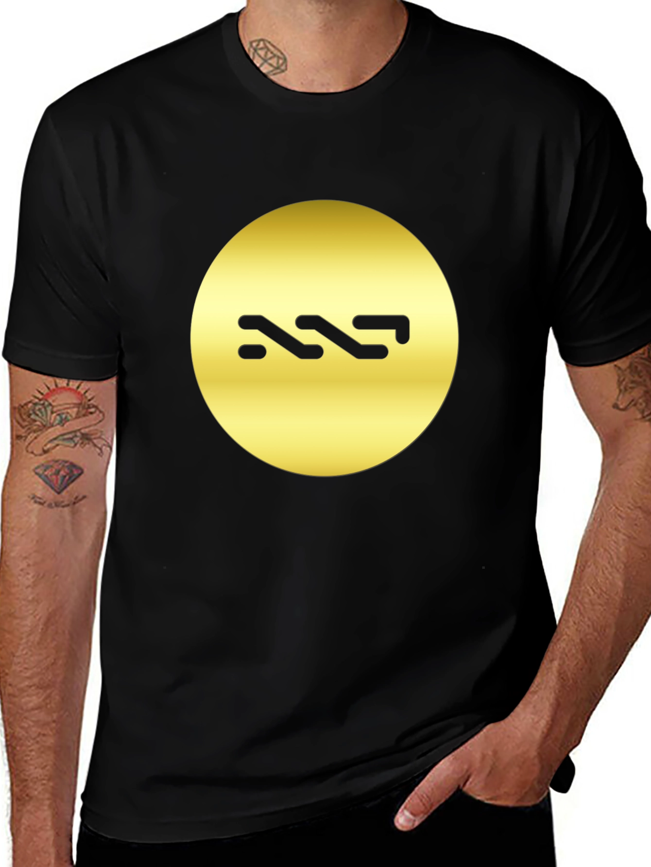 Stylish Black Tee with Gold Circle Design
