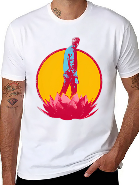 Abstract Man Lotus Flower Graphic Black T-Shirt