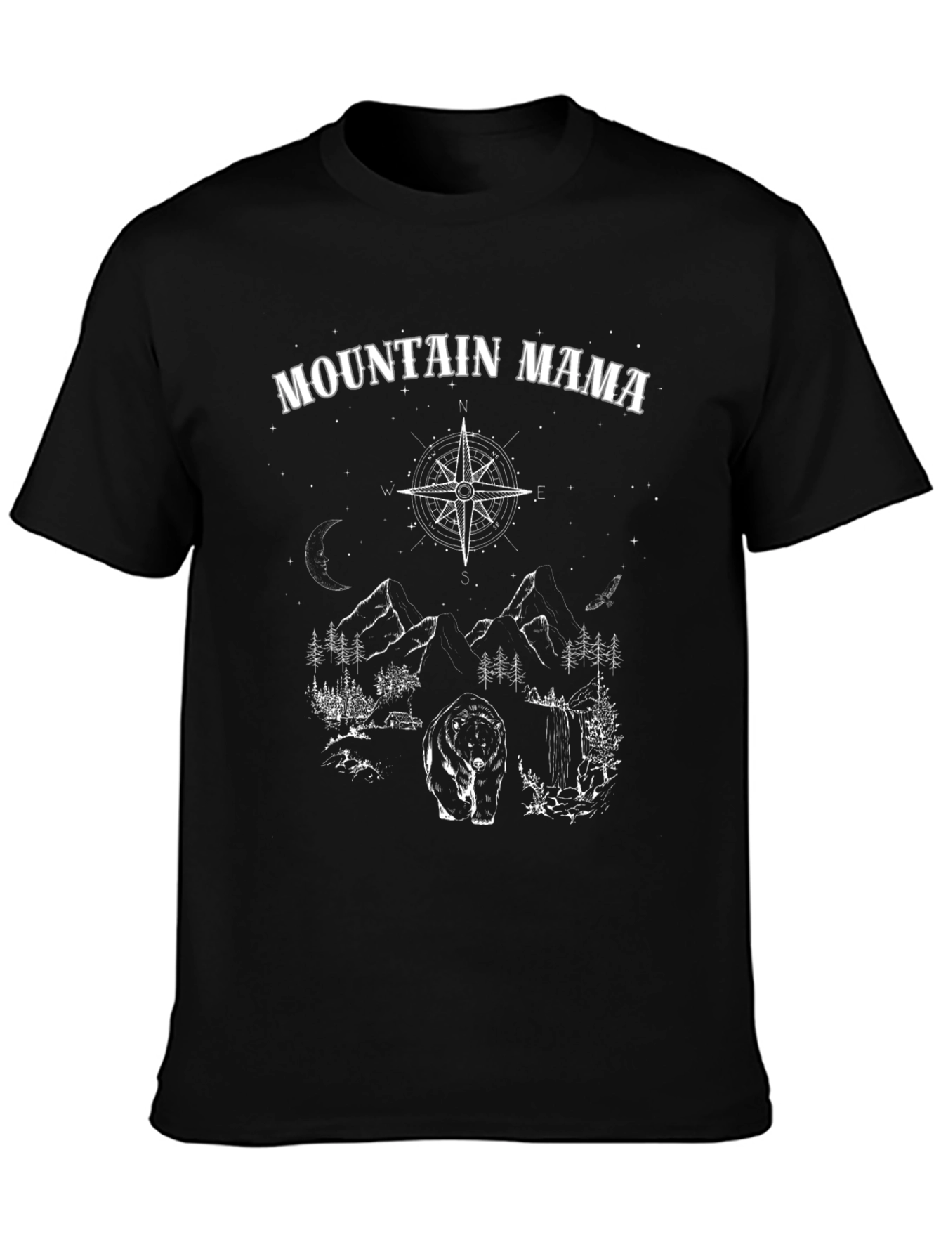 Mountain Mama Bear Compass Black Graphic Tee