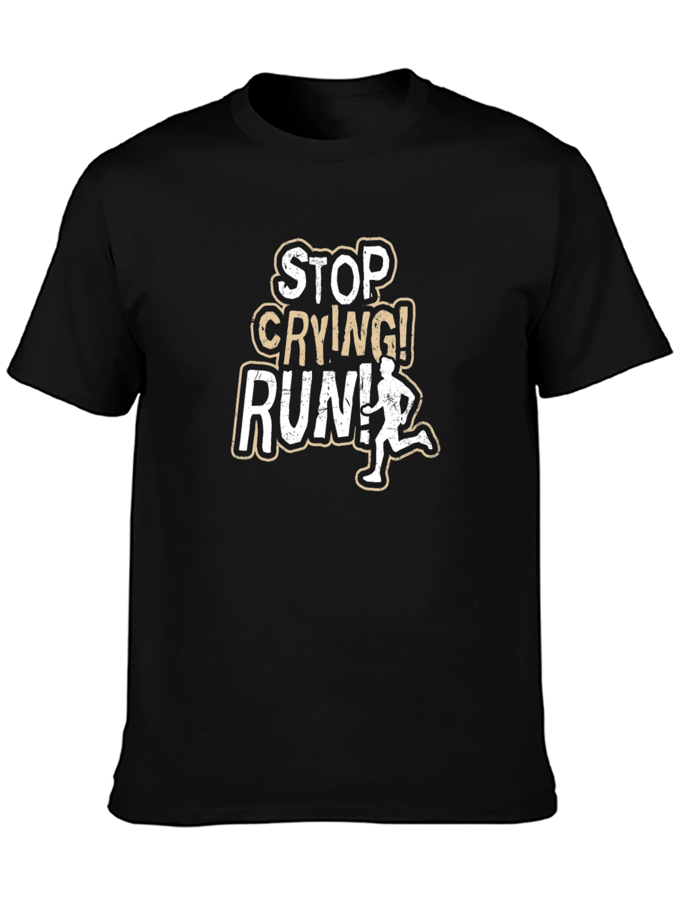 Stop Crying Run! Black Graphic Tee
