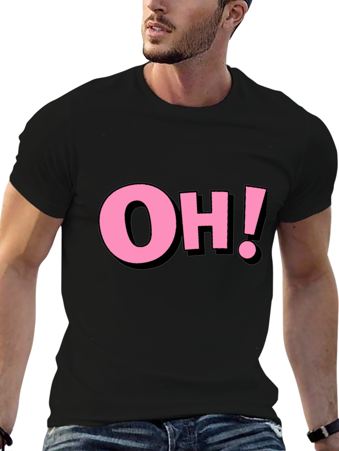Pink OH! Graphic Black Cotton T-Shirt