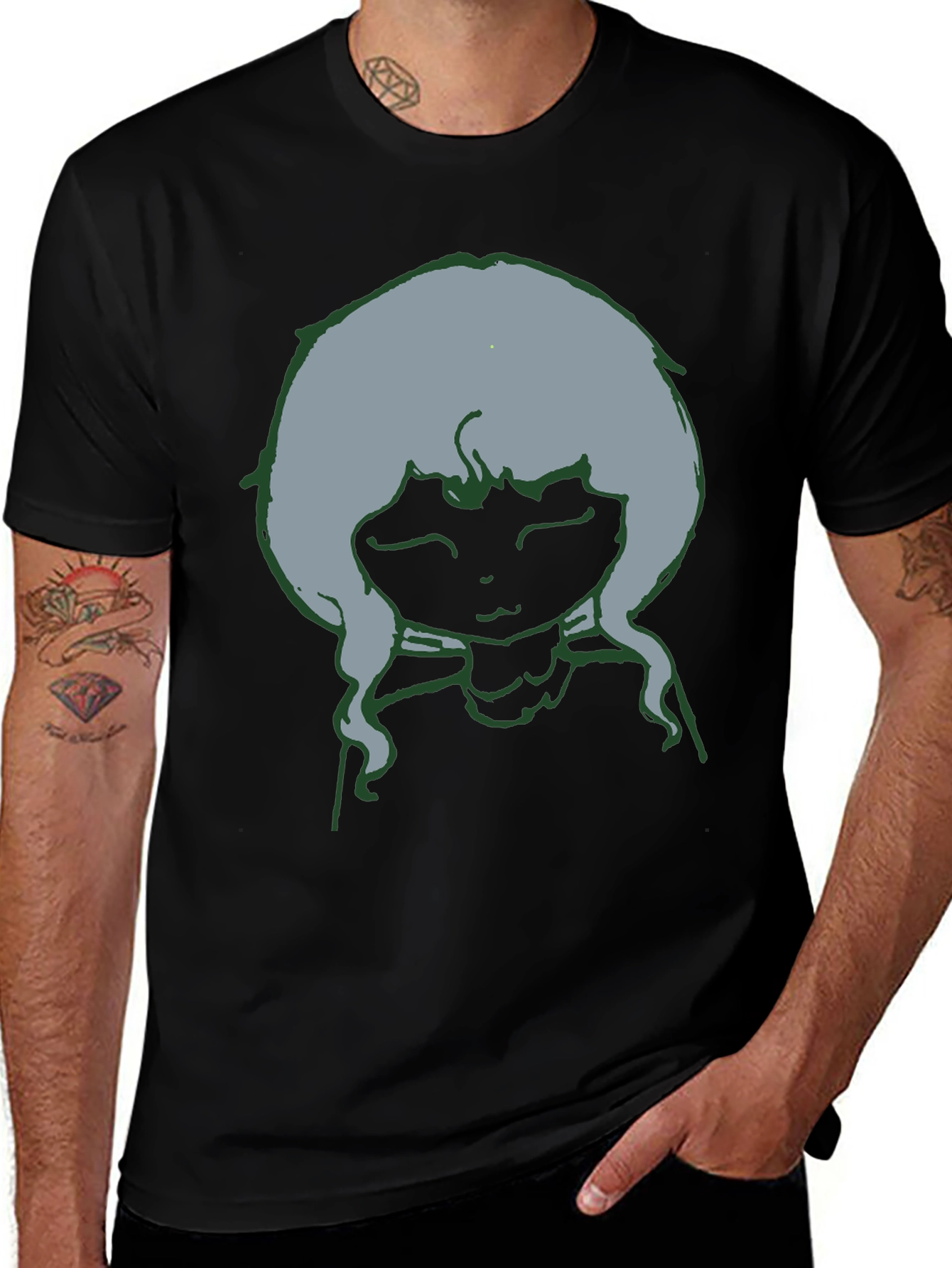 Unique Graphic Tee: Cartoon Character Black T-Shirt