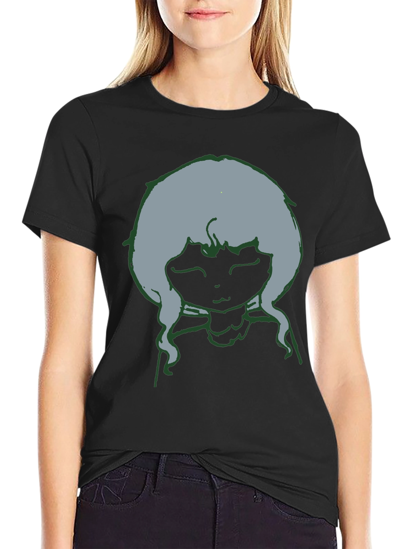 Unique Graphic Tee: Cartoon Character Black T-Shirt