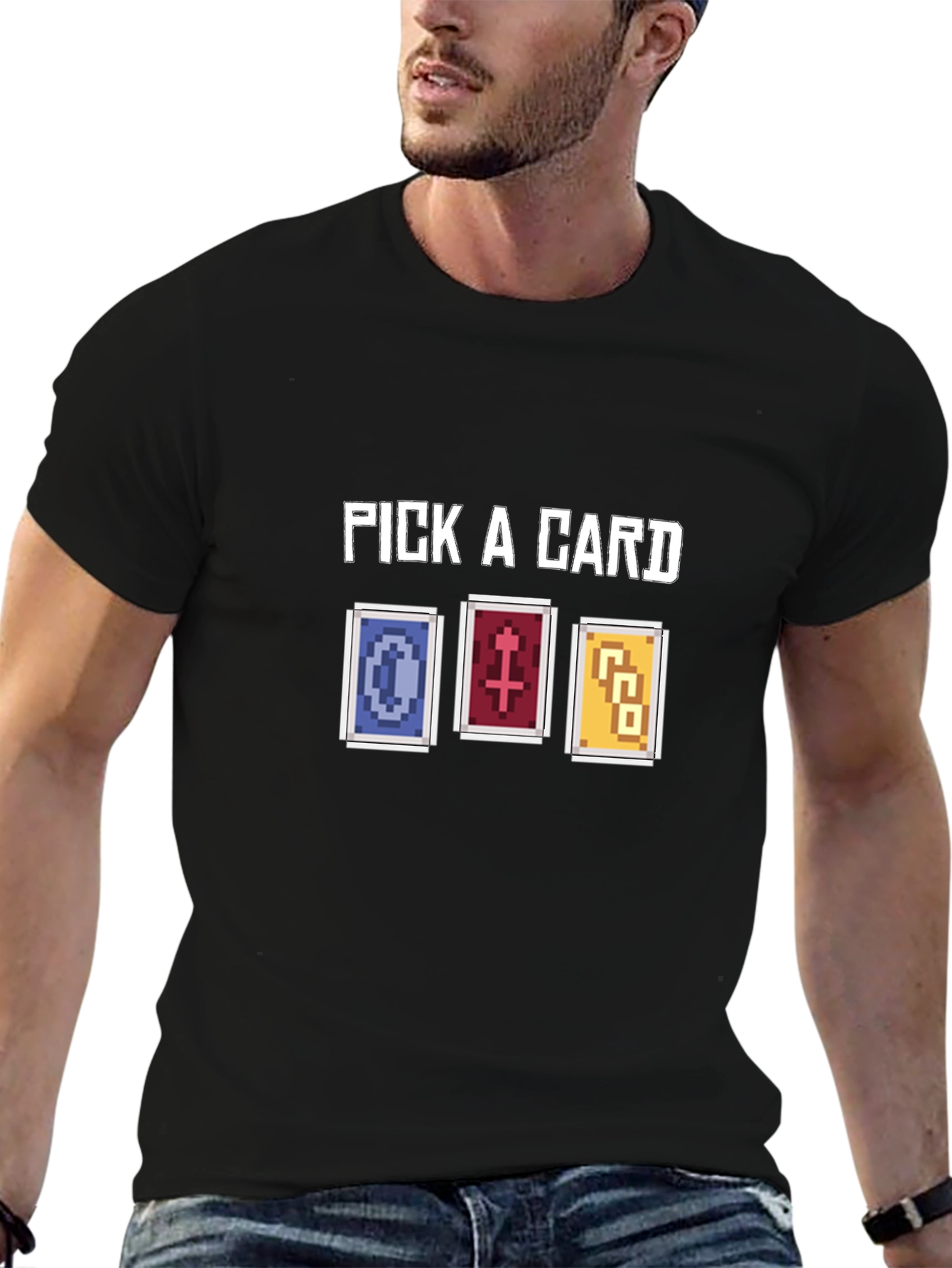 Pick A Card Graphic Tee - Pixelated Tarot Design