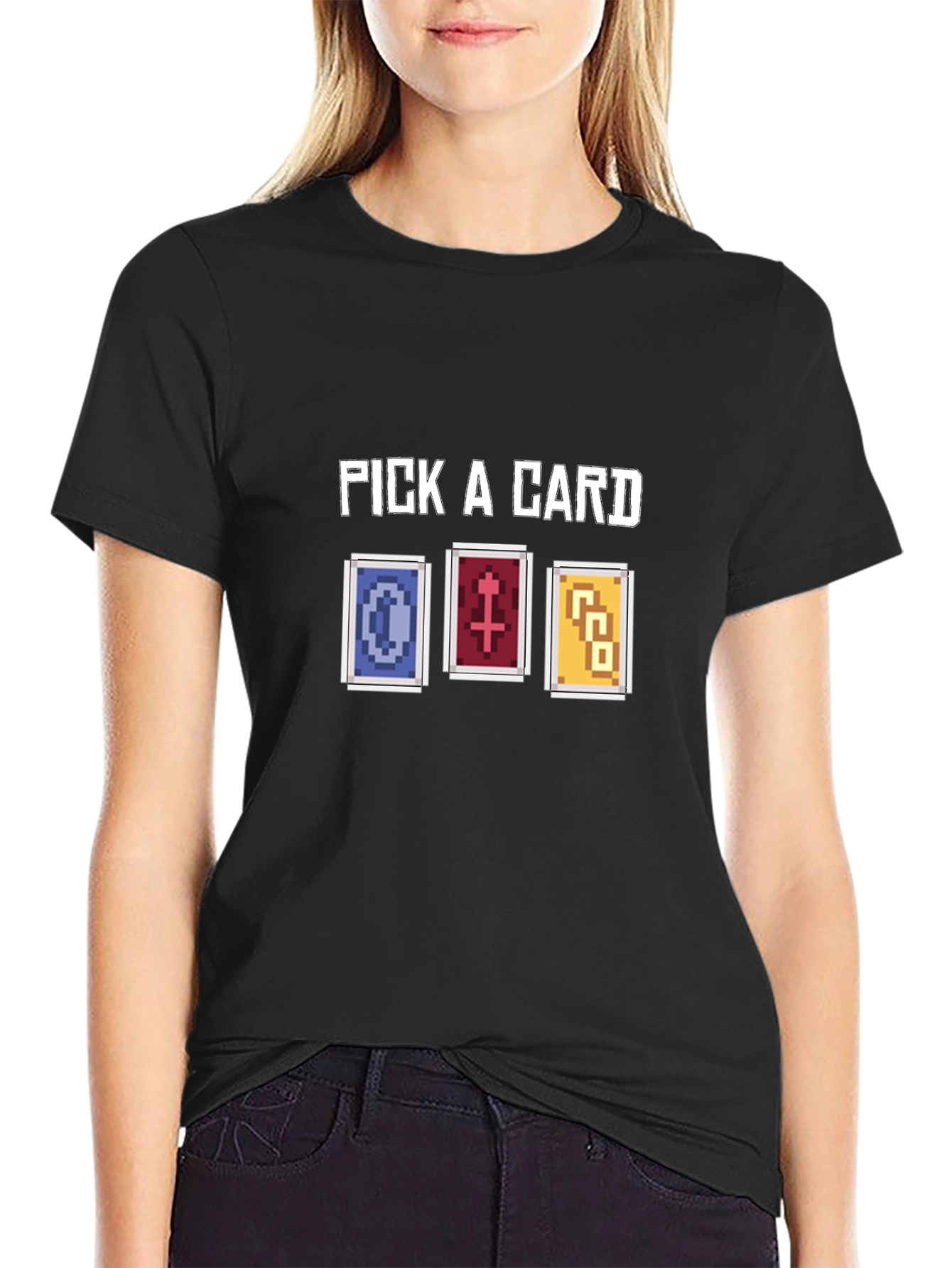 Pick A Card Graphic Tee - Pixelated Tarot Design