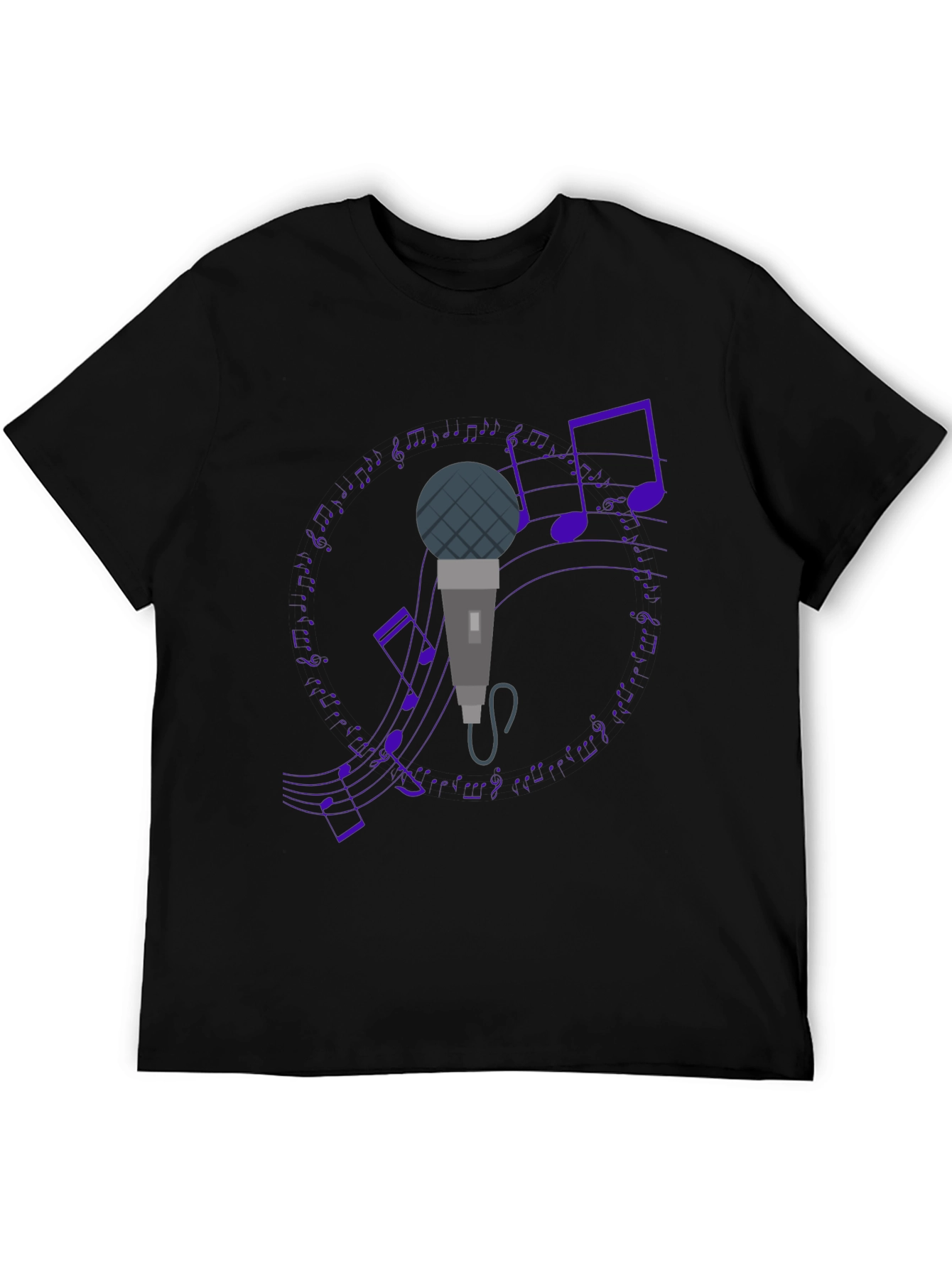 Microphone and Music Notes Black T-Shirt