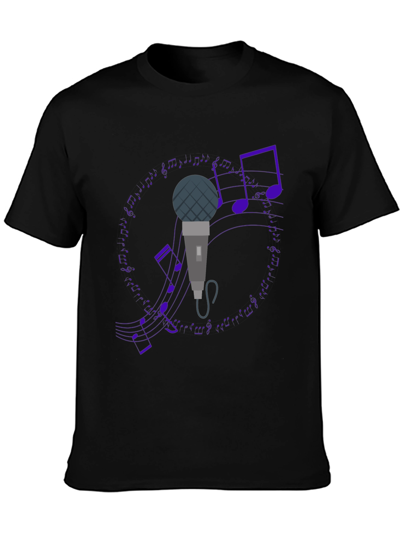 Microphone and Music Notes Black T-Shirt