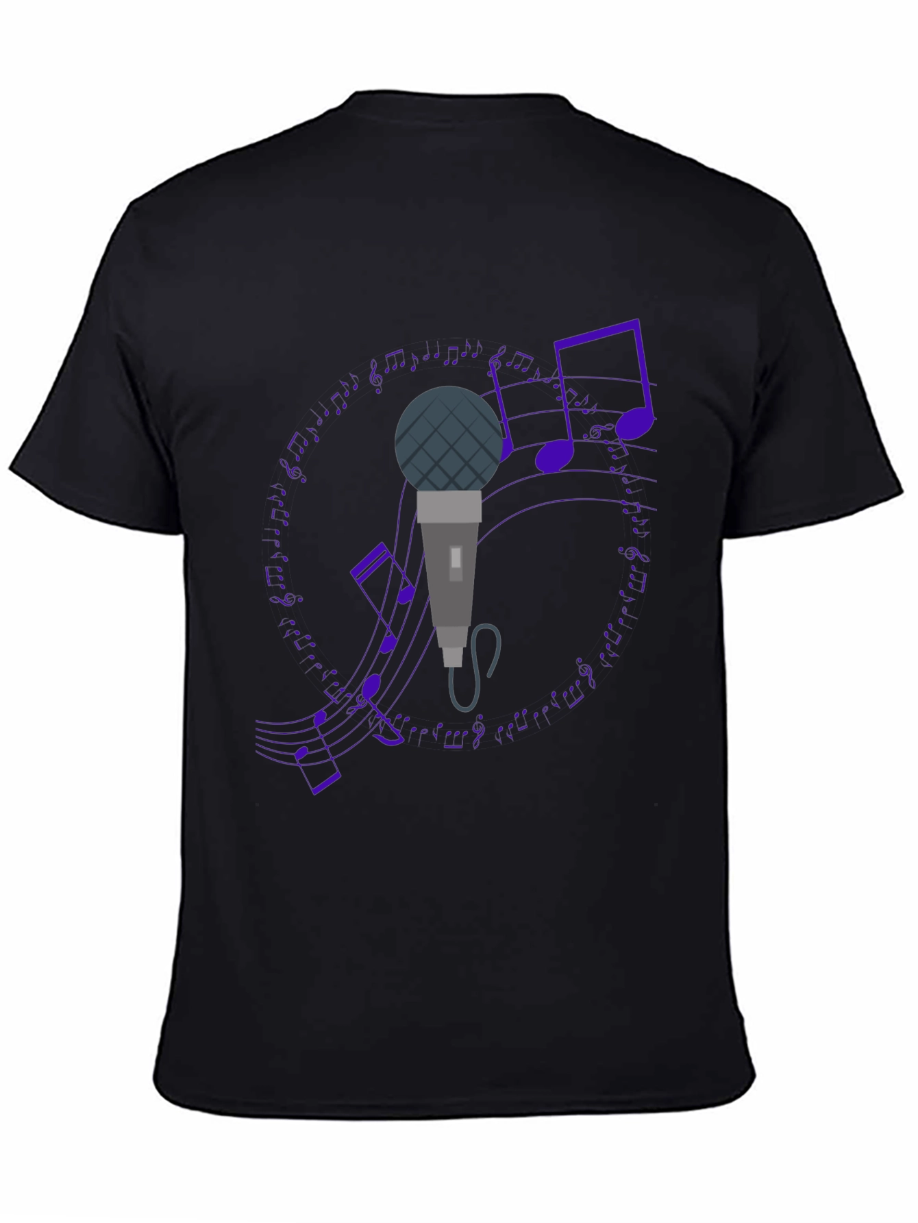 Microphone and Music Notes Black T-Shirt