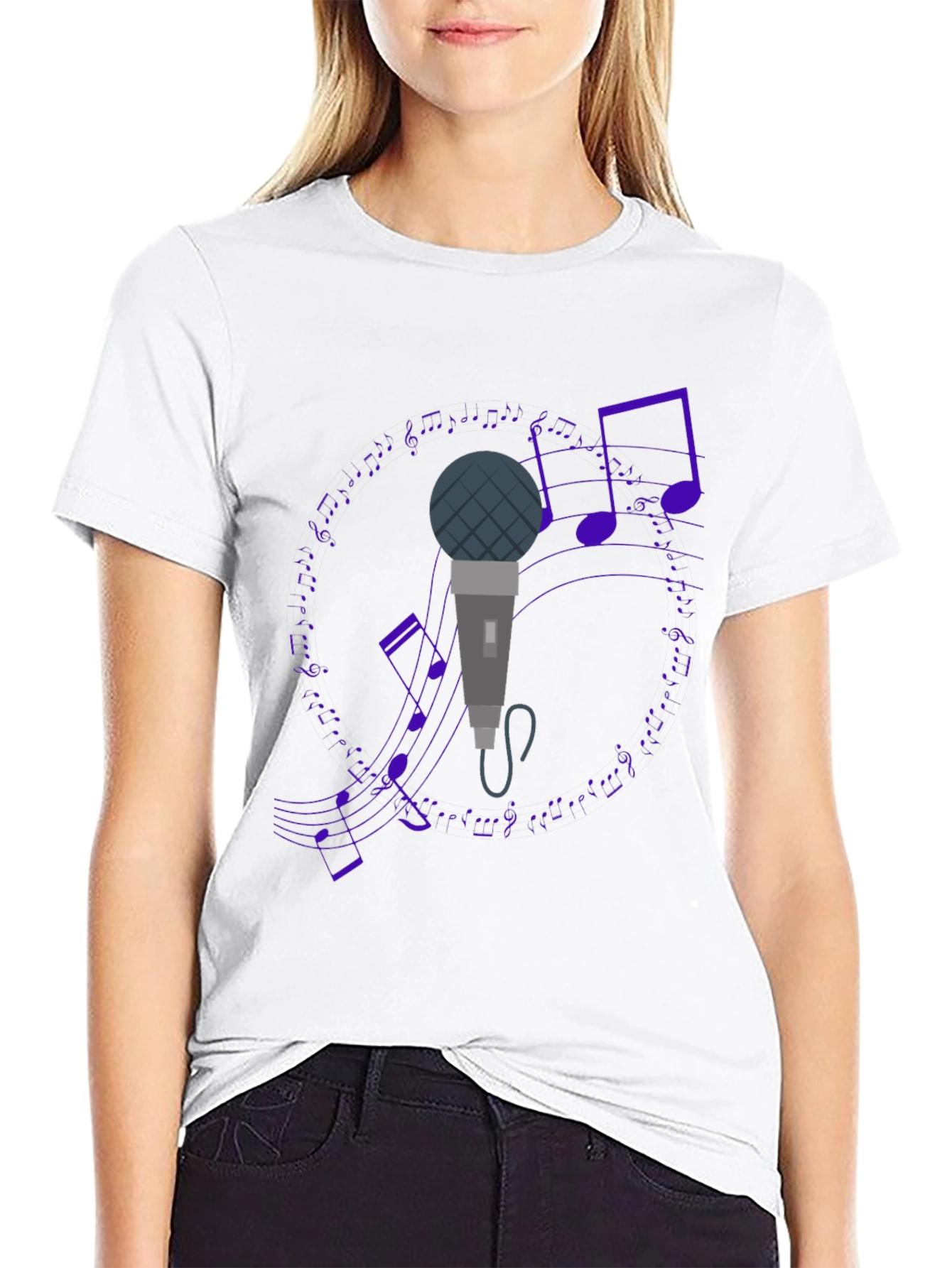 Microphone and Music Notes Black T-Shirt