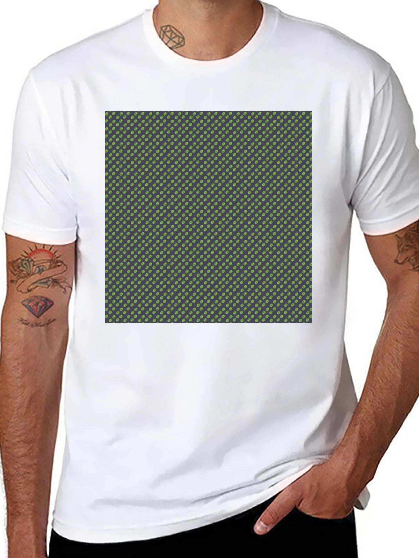 Stylish Black T-Shirt with Green Polka Dot Pattern