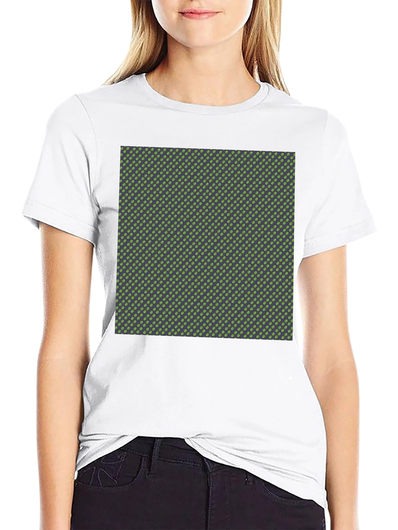 Stylish Black T-Shirt with Green Polka Dot Pattern