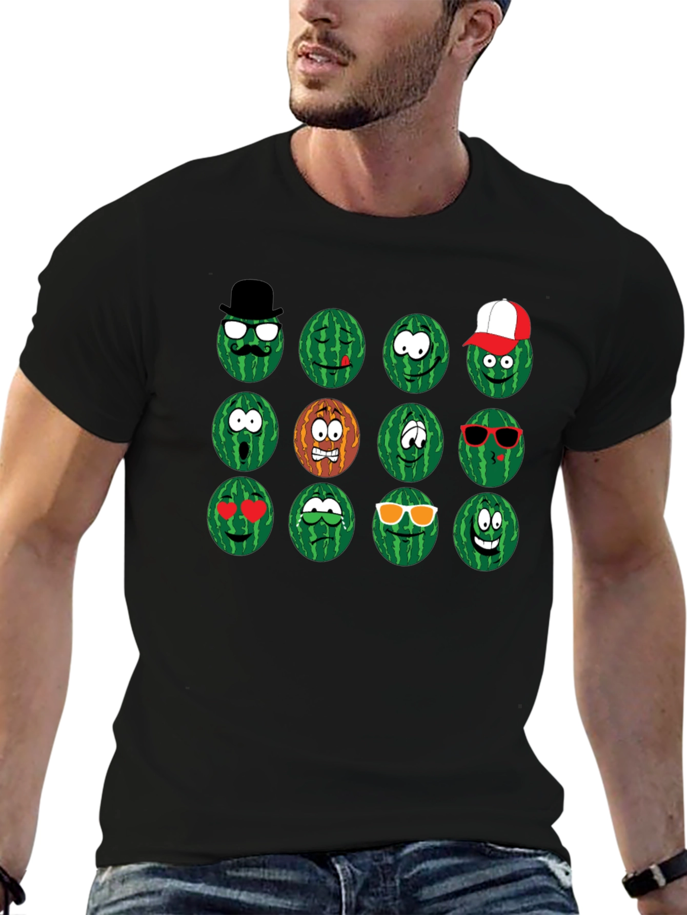 Emoji Watermelon Graphic T-Shirt - Funny Fruit Design