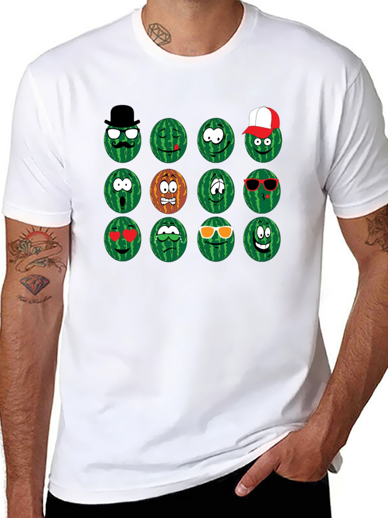 Emoji Watermelon Graphic T-Shirt - Funny Fruit Design